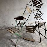 Vintage 1930 brewery terrace table with green metal and wooden folding chair