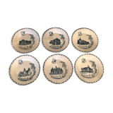 6 flat plates in Clairefontaine earthenware, Terre de Fer, Châteaux collection, 1894-1913