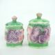 2 ceramic slip pots - pastel floral decor - vintage 80s