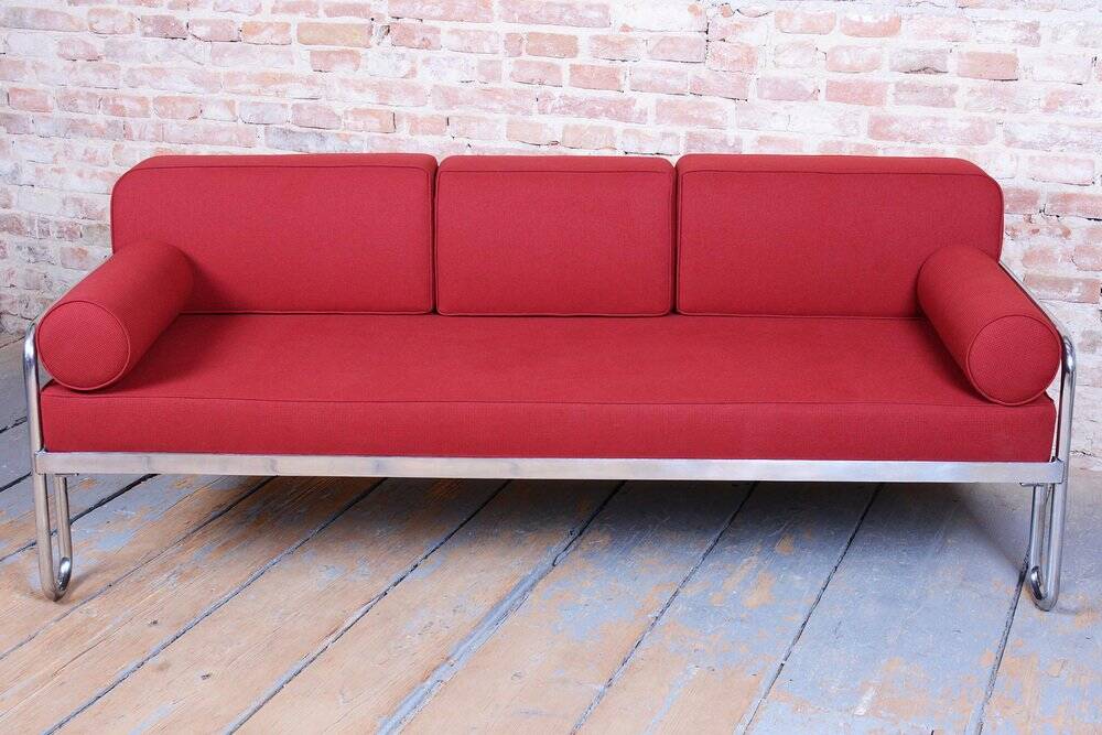 Bauhaus Sofa in Chrome and Upholstery by Hynek Gottwald, Czech, 1930s