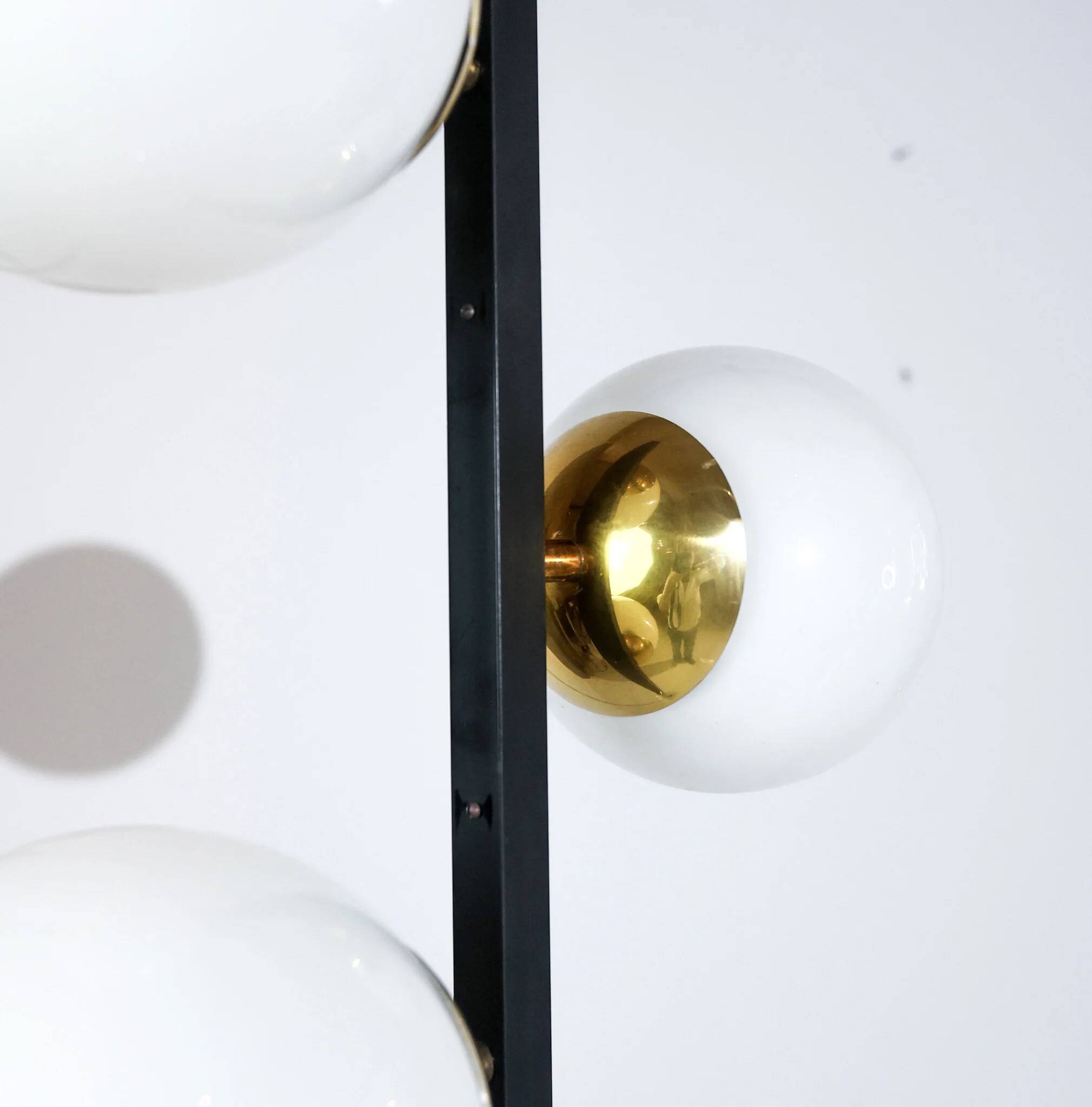 Vintage Italian Stilnovo floor lamp from the mid-century with opaline glass globes and a marble base.