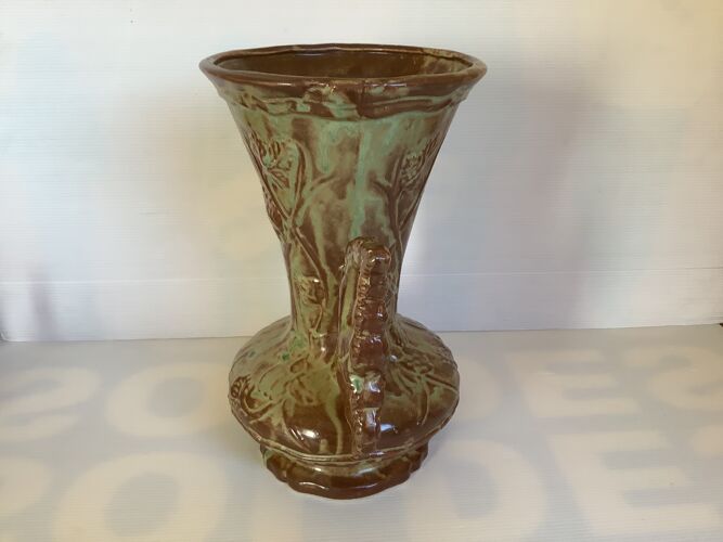 Ancien vase céramique marron vert