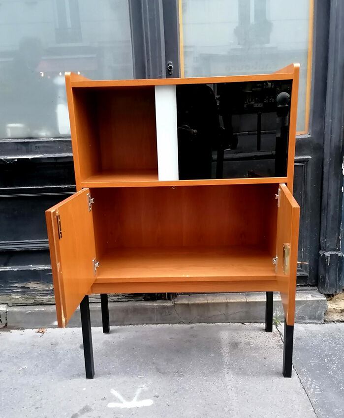 Bookcase, coloured windows, metal base, 1960
