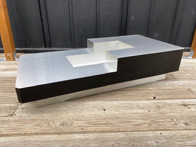 Table basse frêne et alu brossé design 1970