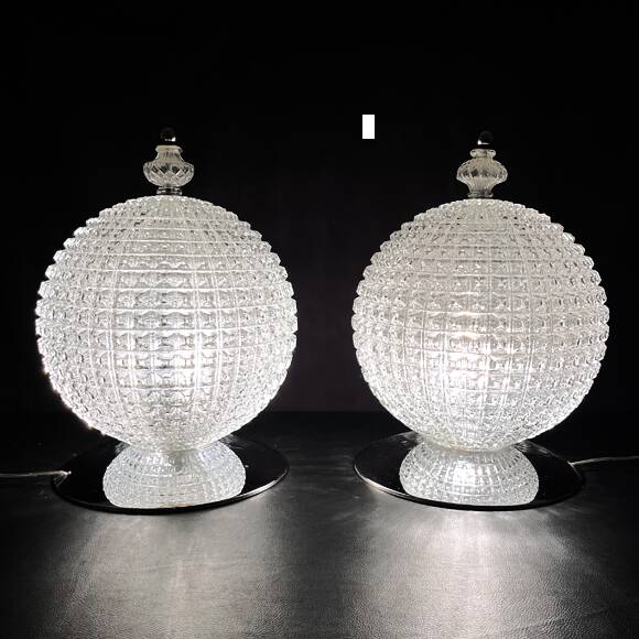 Pair of large 38 cm molded glass lamps, 1960
