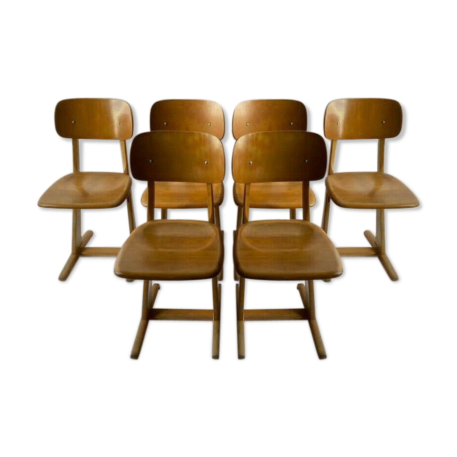 Suite of 6 chairs foot compass 1960 beautiful blond patina