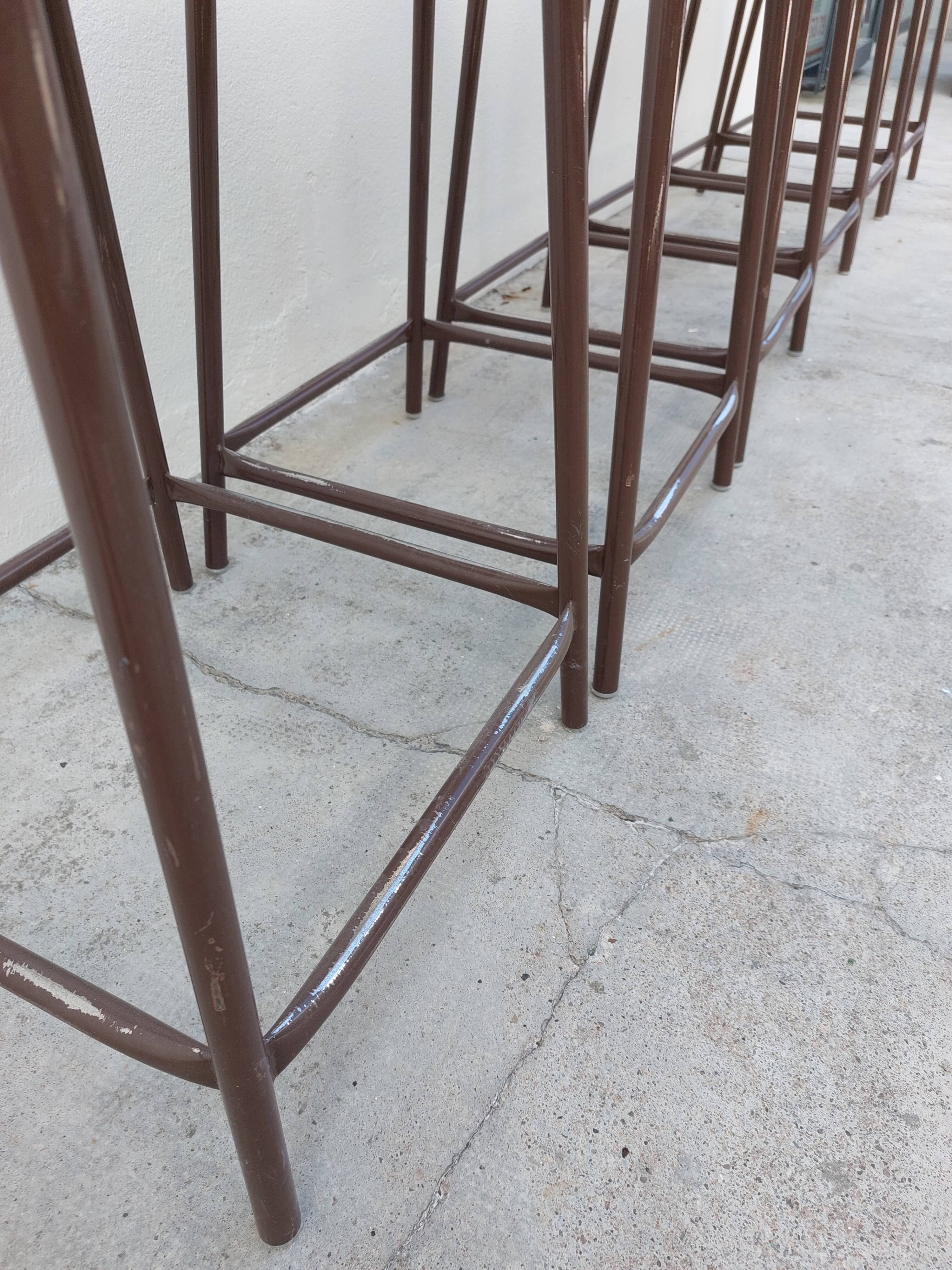 Series of 6 old workshop iron stools 1980