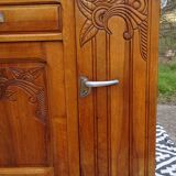 Narrow Art Deco sideboard in light walnut with gray marble top