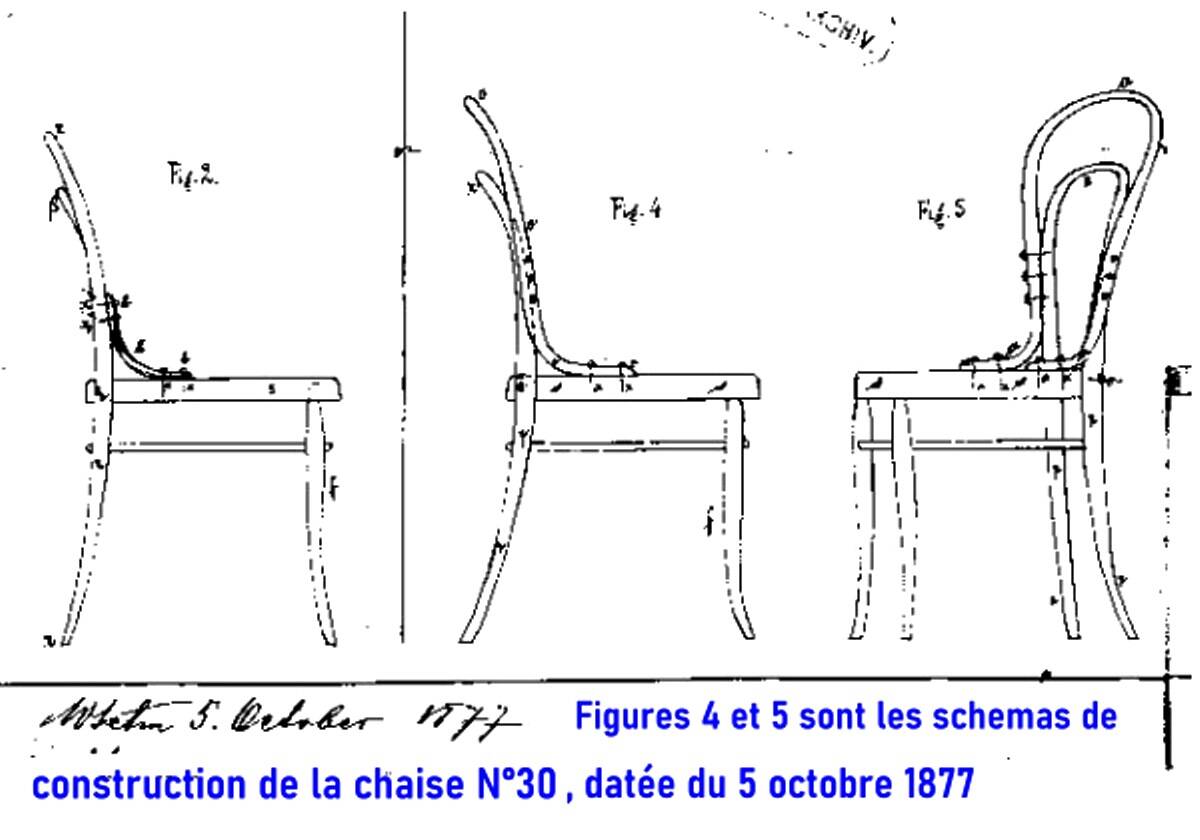 Set of 4 Kohn bistro chairs no. 30 from 1910, wooden seat