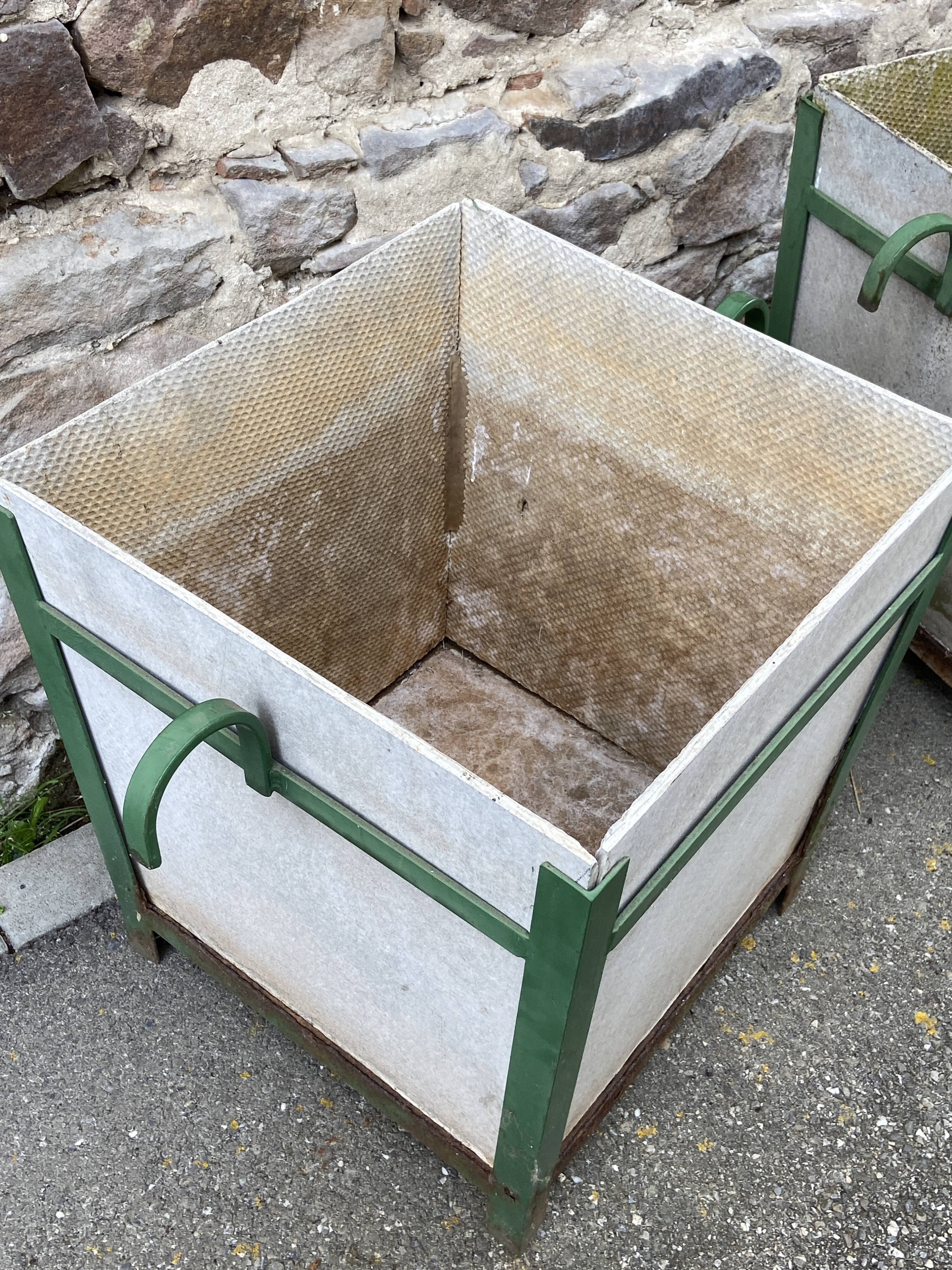 Pair of Large planters in fiber cement and metal 1950 eternit