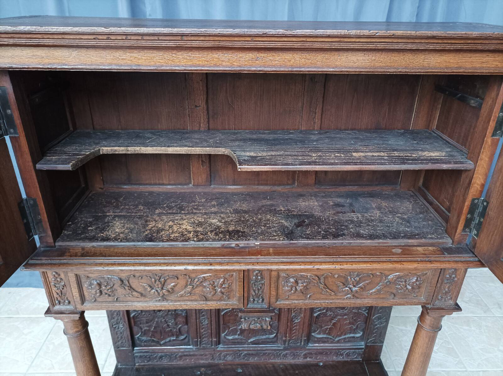 Renaissance oak carved buffet cabinet