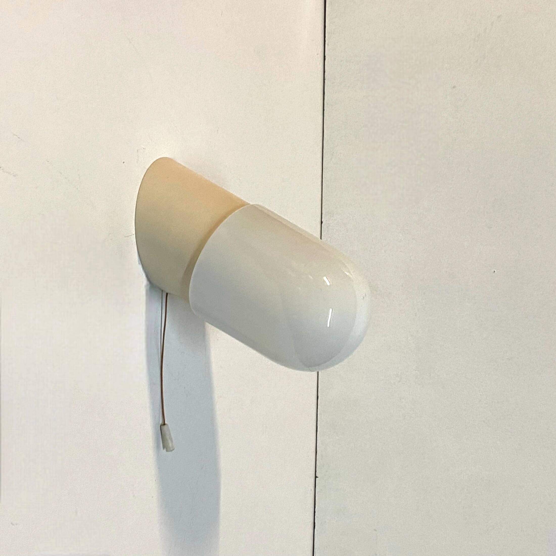 Old oblique wall light in white opaline and plastic fixing base LAMP-7209