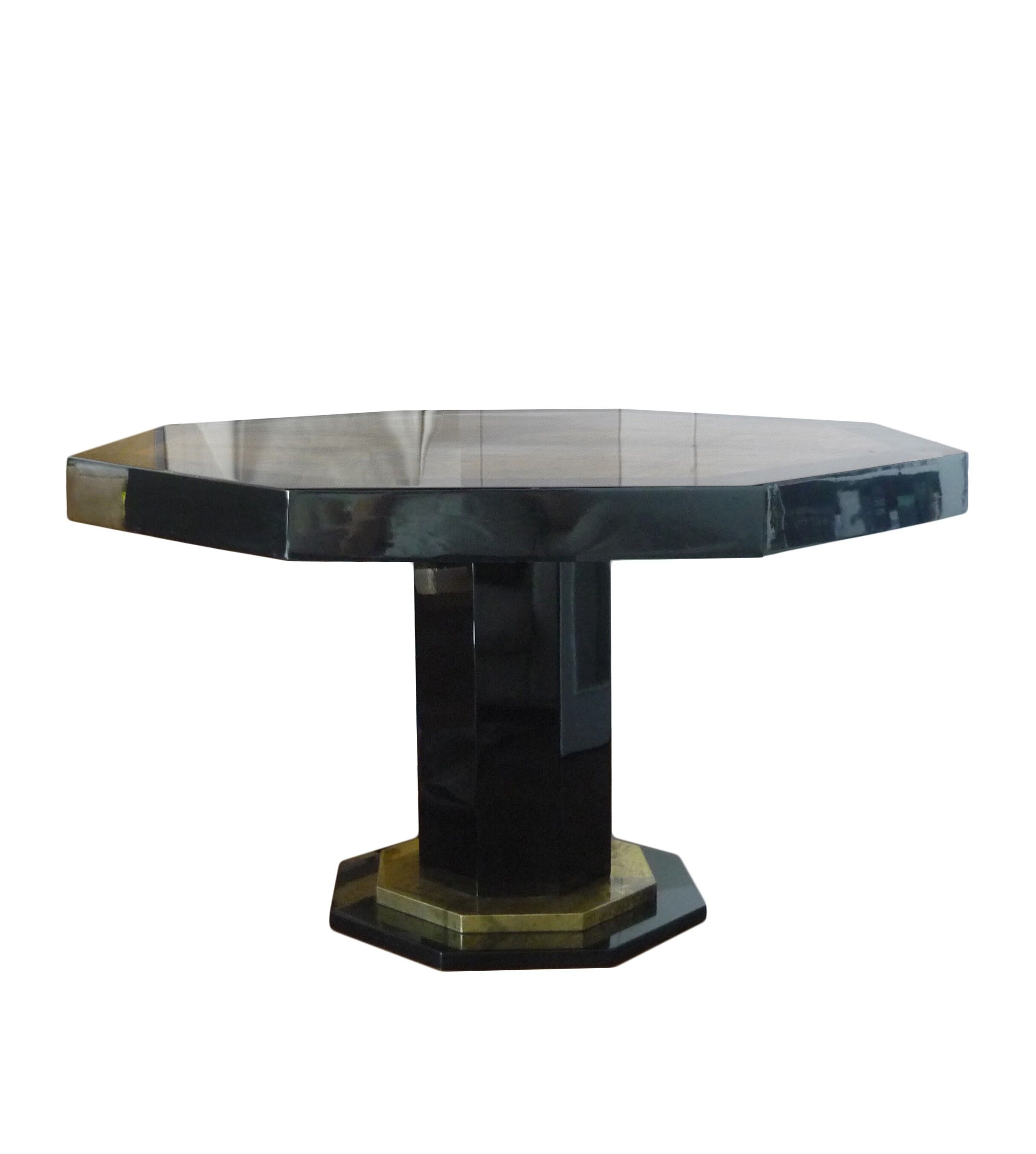 Dining room table in black lacquered hexagonal shape