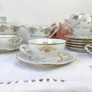 Vintage tea set in golden white porcelain CHAUVIGNY LIMOGES