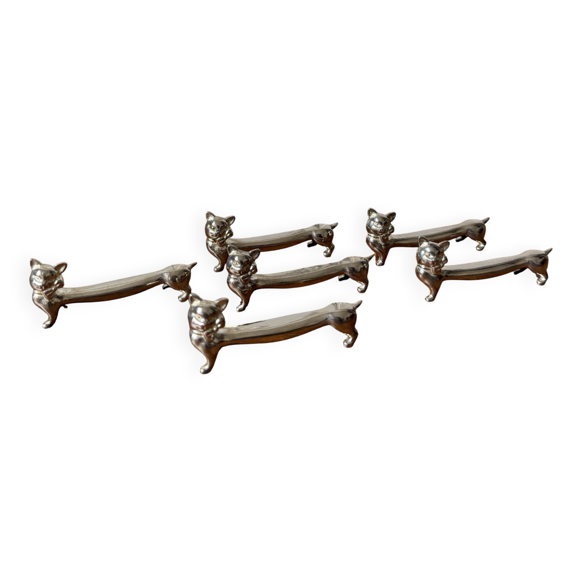 Set of 6 silver-plated cat knife rests