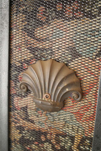 Porte allumettes de cheminée maille acier  vintage