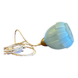 Antique tulip pendant lamp with blue opaline glass and brass suspension claw LAMP-7383