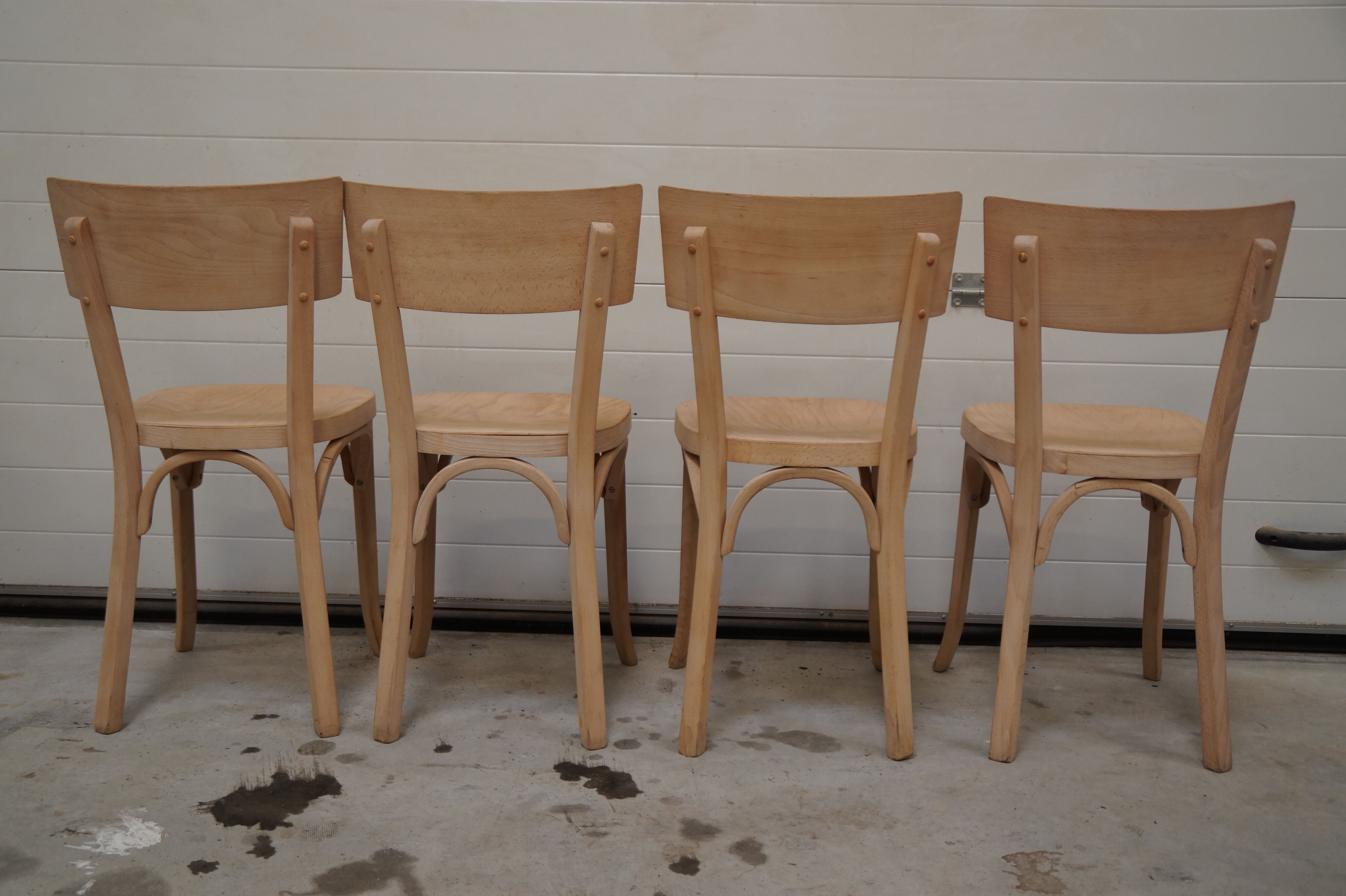 4 chaises baumann vintage en bois brut