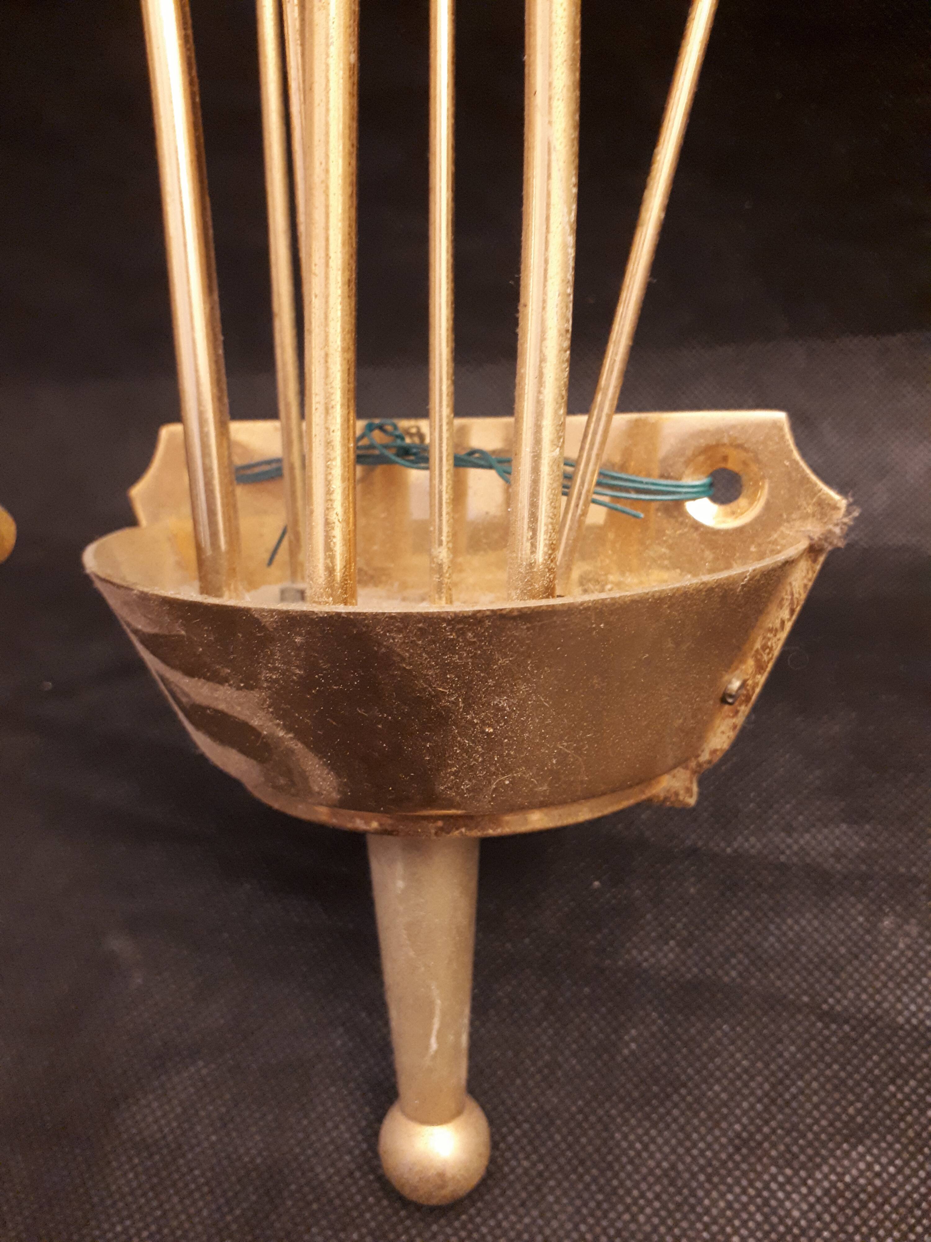 Pair sconces metal dore décor stars Lunel vintage 1950