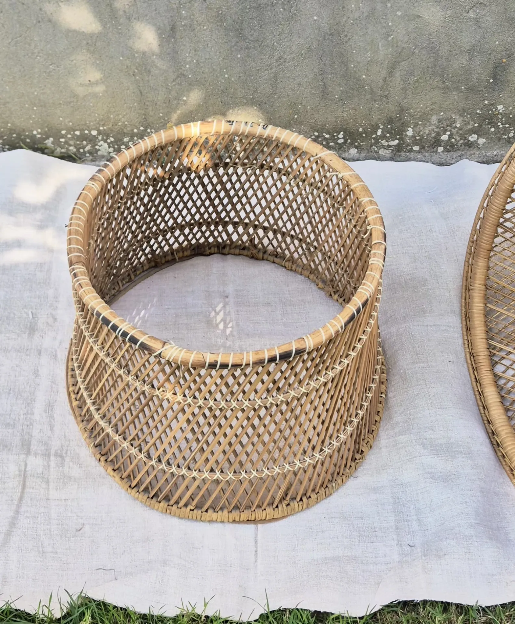 Vintage woven rattan/basket barrel chair