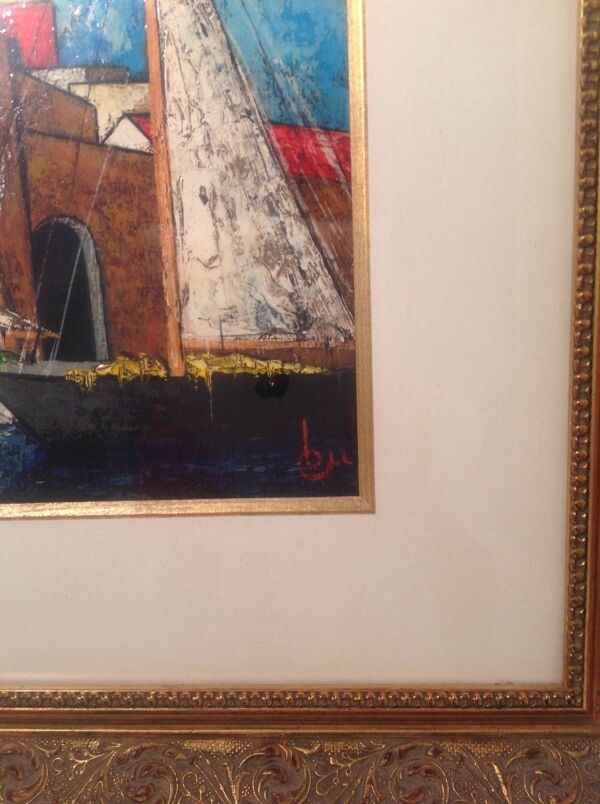 Tableau Saint Tropez   huile peintre  ilio burruni/ 1996