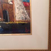 Tableau Saint Tropez   huile peintre  ilio burruni/ 1996