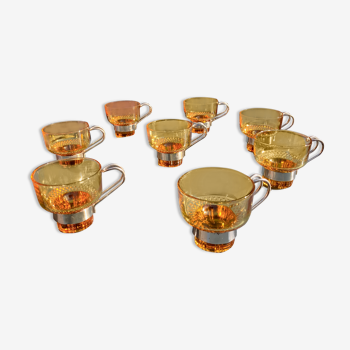 8 cups vintage steel and glass Italy
