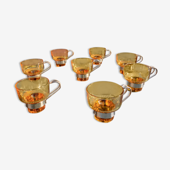 8 tasses vintage acier et verre Italie