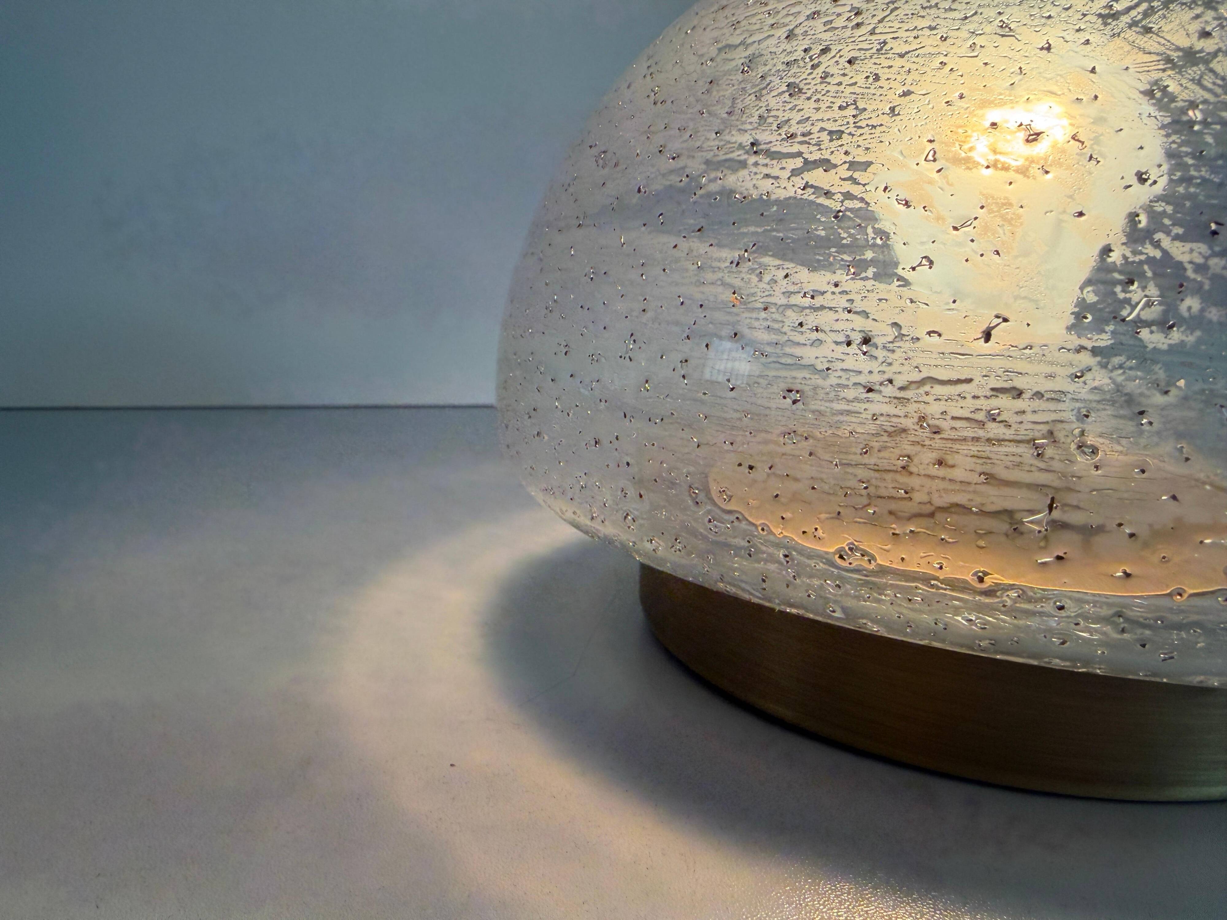 Flush glass shade with bubble texture and brass base by Hillebrand, 1960s, Germany.