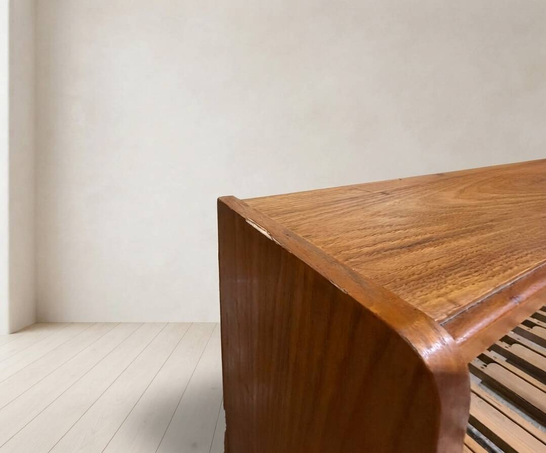 Mid-century wooden folding sofa bed frame, extendable daybed, Czechoslovakia, 190 × 151 × 77 cm