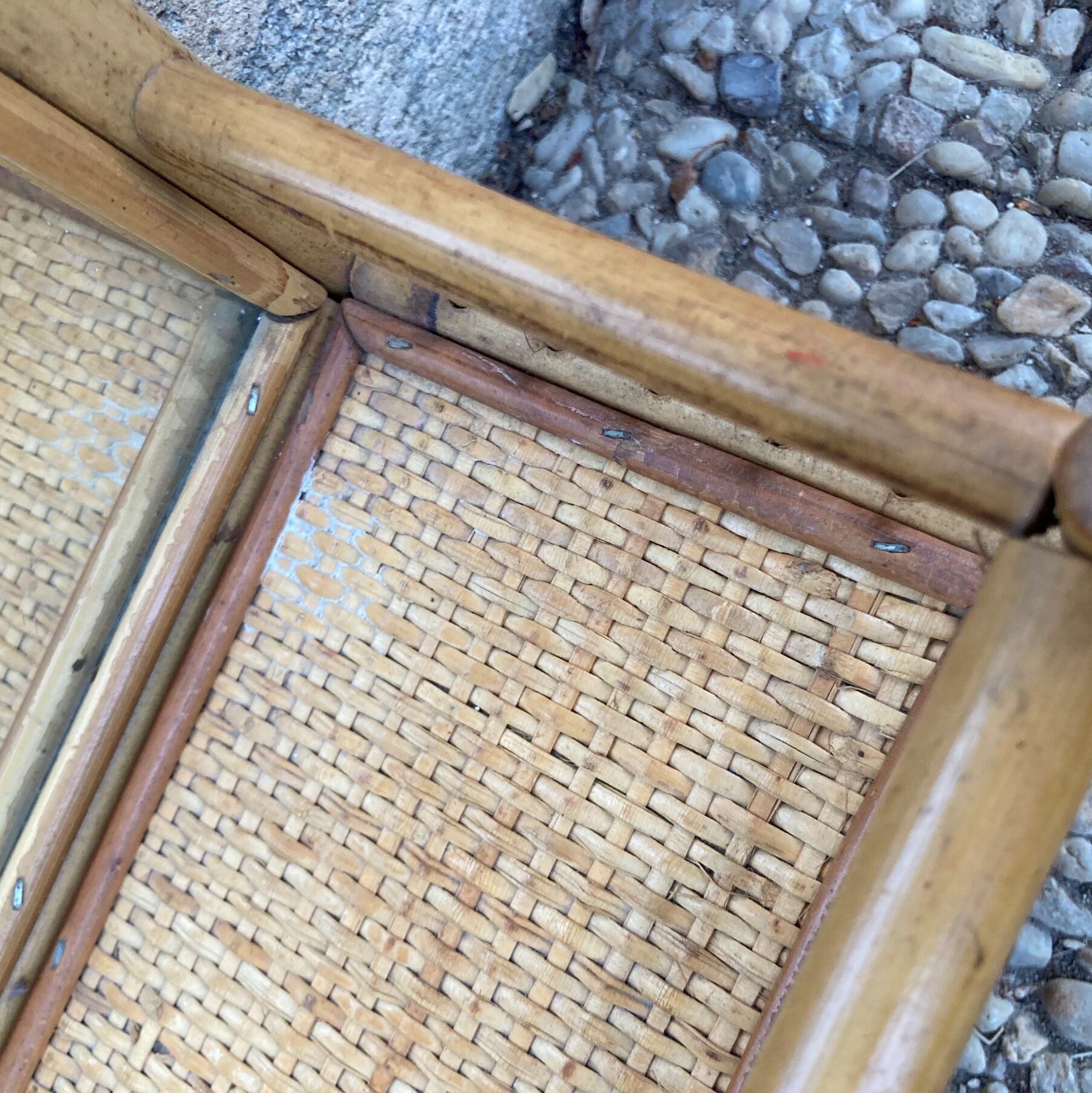 Vintage rattan wall shelf with mirror