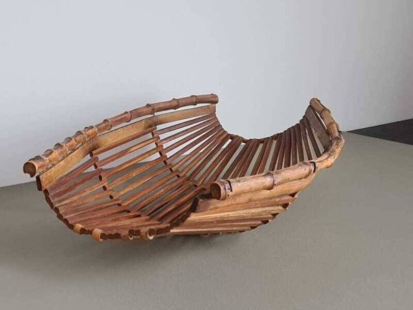 Panier bateau vintage français en bambou   Décor rustique