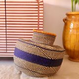 Bolga Basket Colorful African Decorative Basket Navy and Mustard Yellow