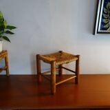 Vintage straw wood low stool