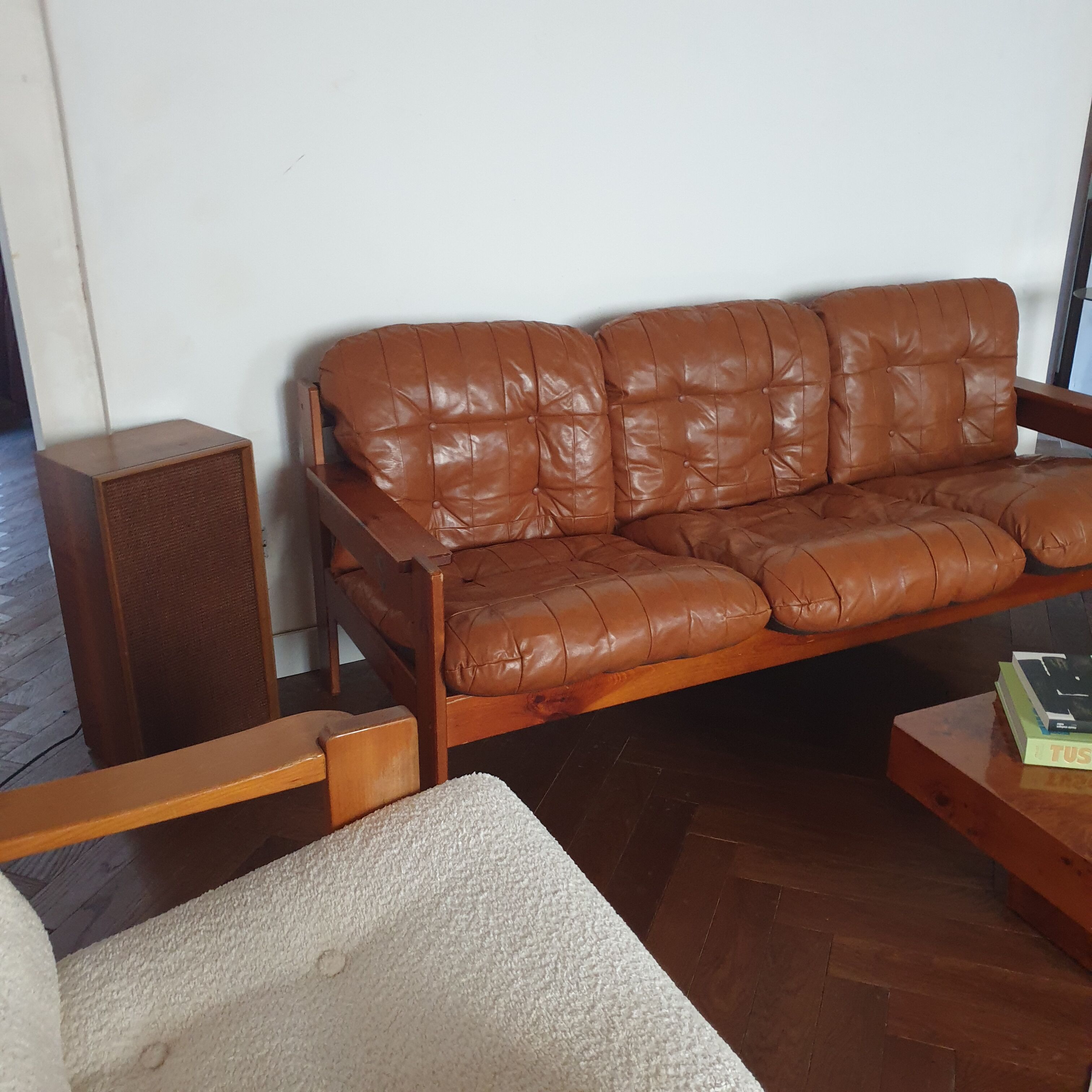 Vintage Danish Scandinavian sofa 3 seater camel leather