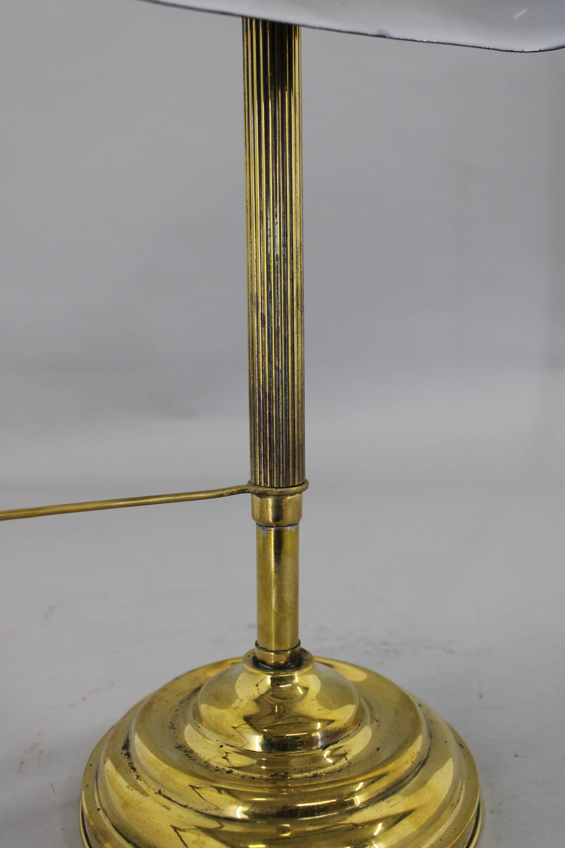 1930s Art Deco Brass  Banker Table Lamp, Czechoslovakia