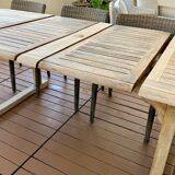 Set Unopiu teak table and 4 chairs eden synthetic fiber waprolace handmade weave