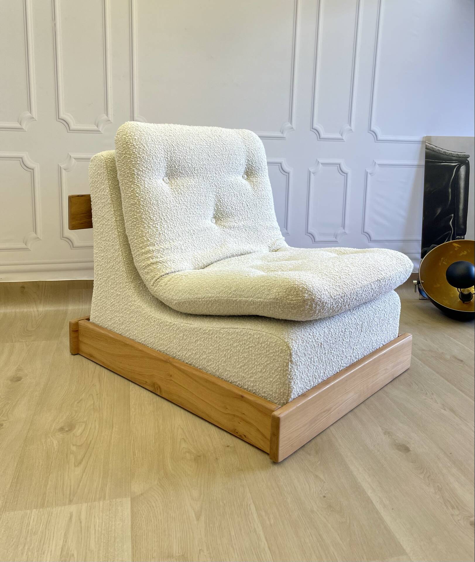 Vintage armchair - cream boucle fabric - 1970s