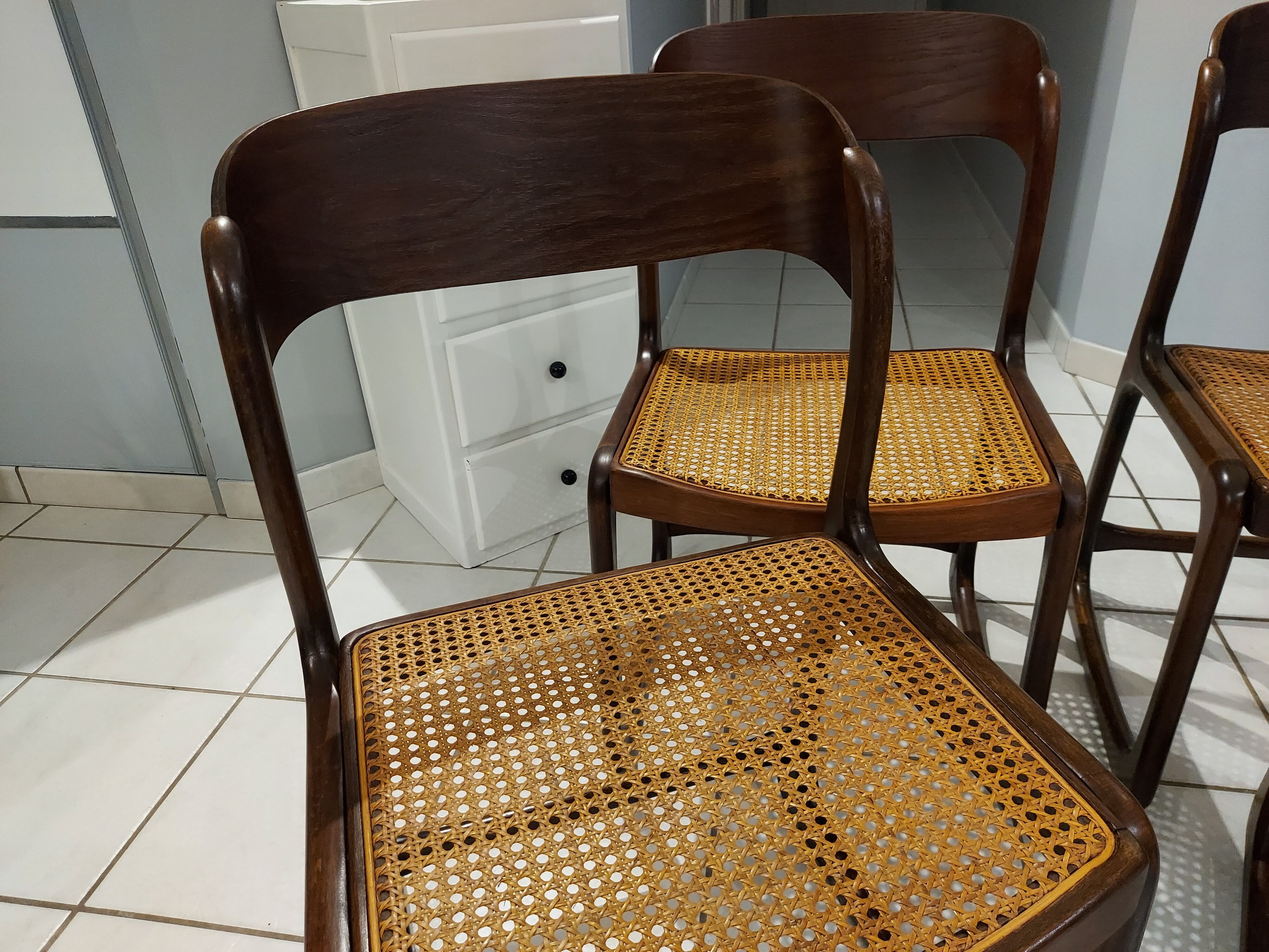 Suite of 4 chairs Baumann model sleigh vintage canning 1970