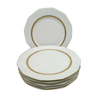 Lot of 6 white limoges porcelain plates and double gilding