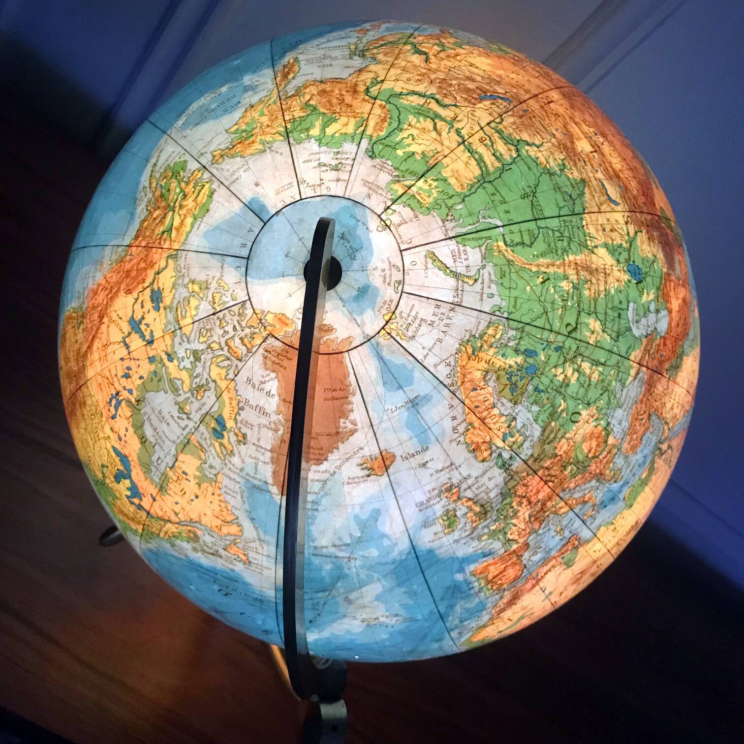 Grand Globe Terrestre Vintage • Verre • Laiton • Columbia Duo • Space Age • 1960