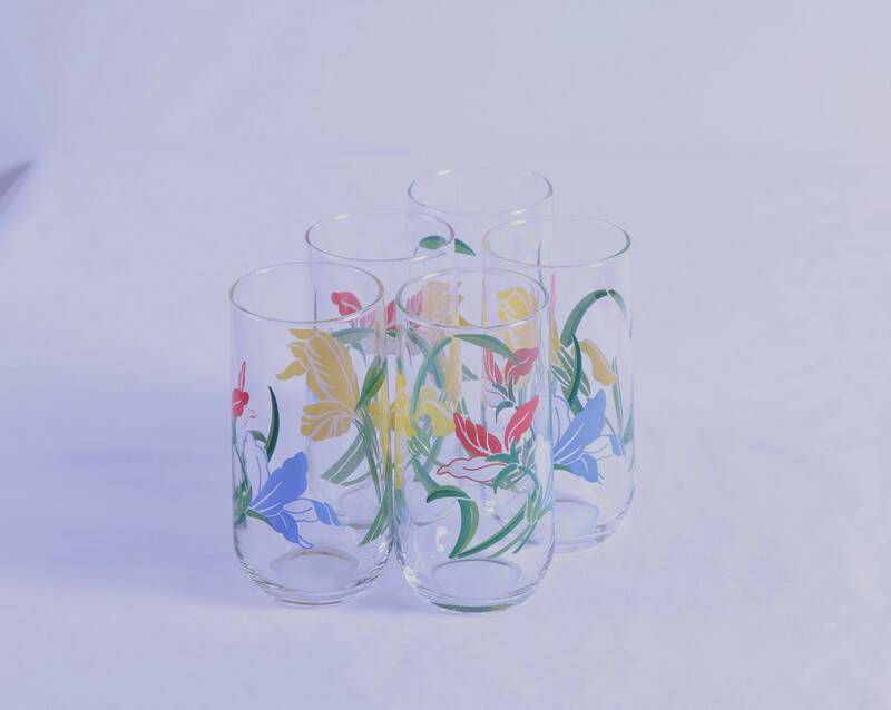 Lot de 5 verres vintage fleurs