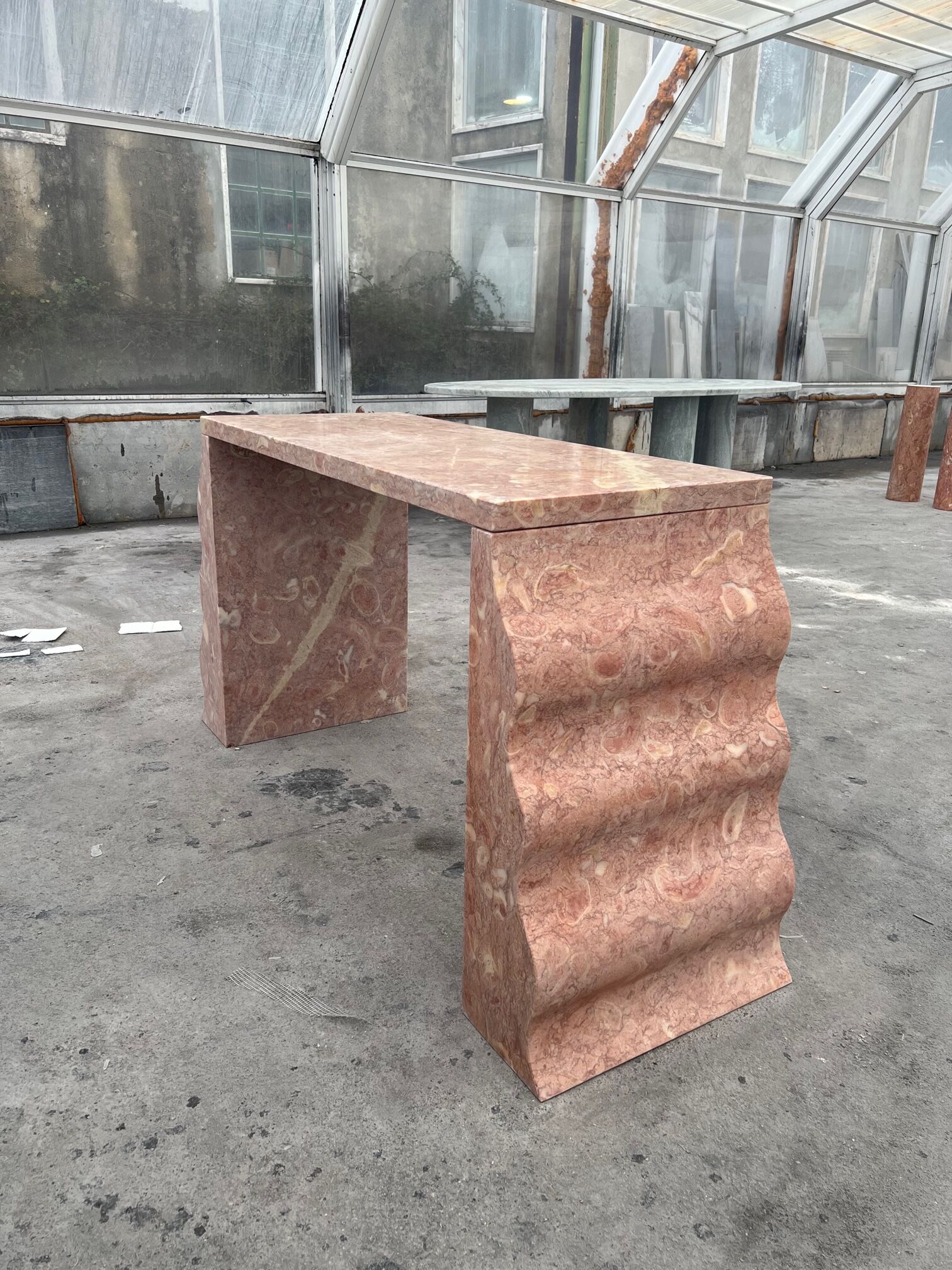 Sculptural solid stone desk / console