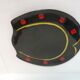 Centre-table dish shaped like horseshoe in ceramic