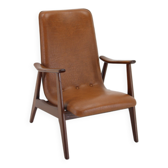 1960s Scandinavian Teak Armchair in Leatherette