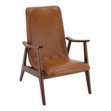1960s Scandinavian Teak Armchair in Leatherette