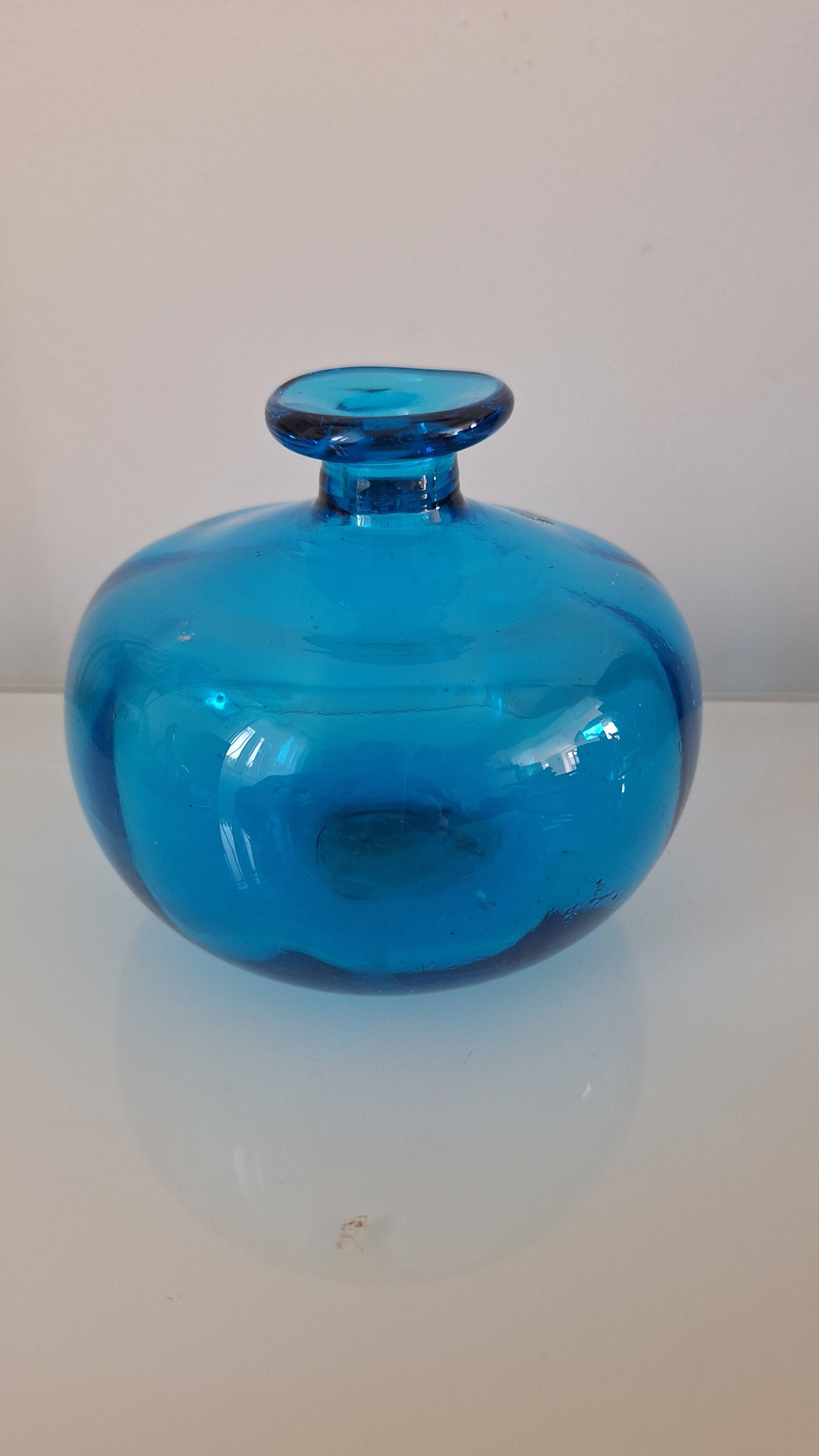 Turquoise blue blown glass vase