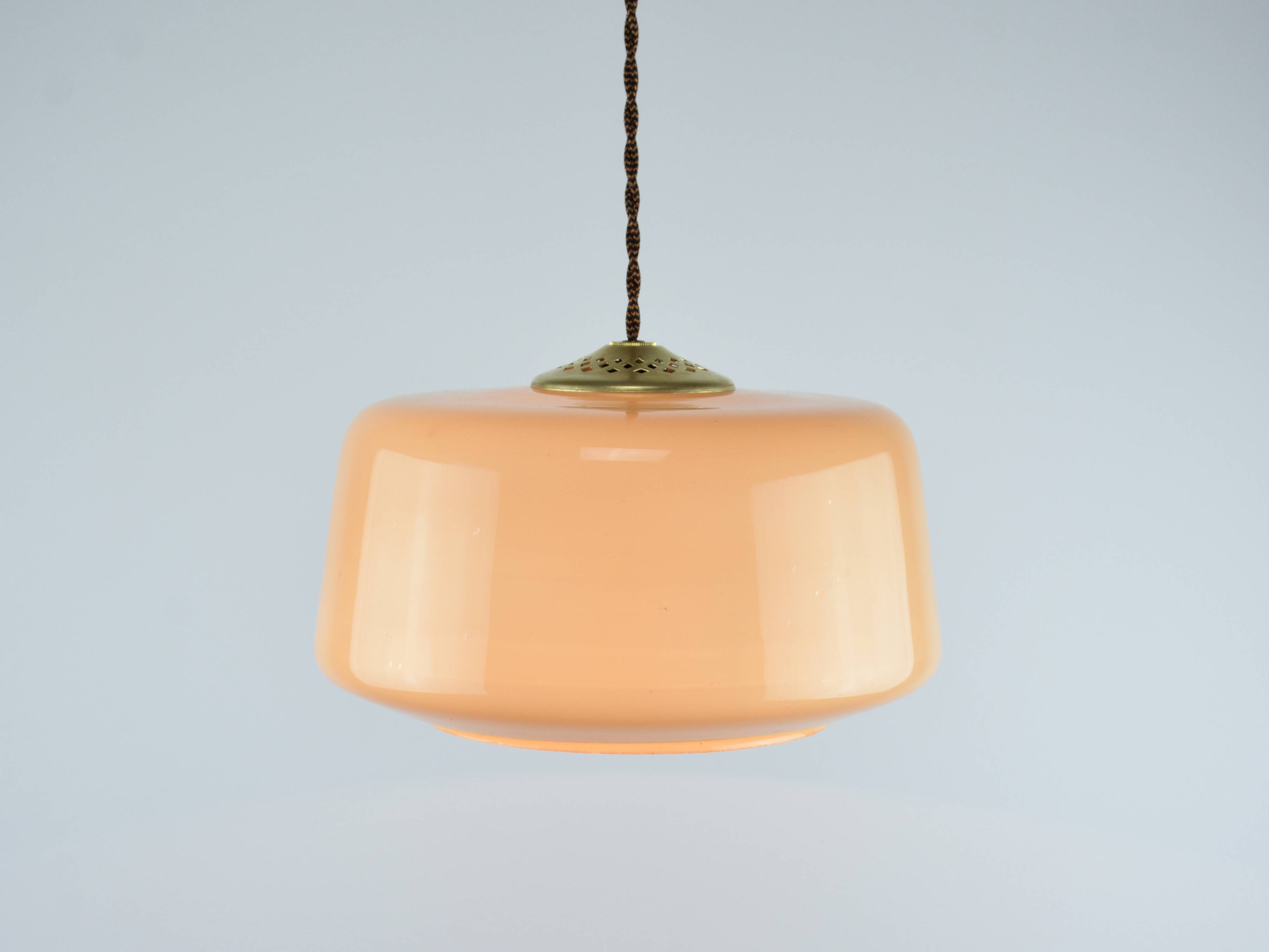 Lampe à suspension vintage en verre marron et laiton