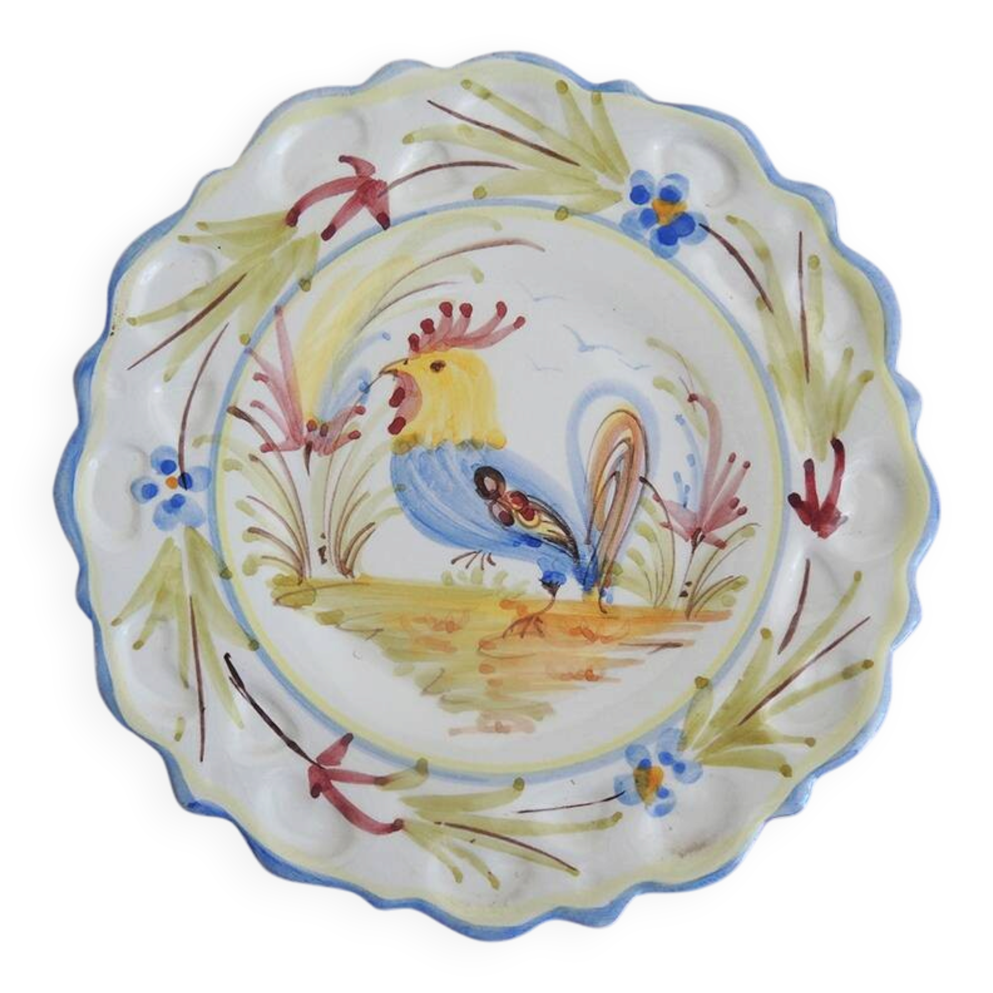 Old Small Hand-Painted Plate: Rooster
