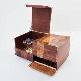 Bar chest in wood and brass marquetry signed Michel Lefèvre 1960